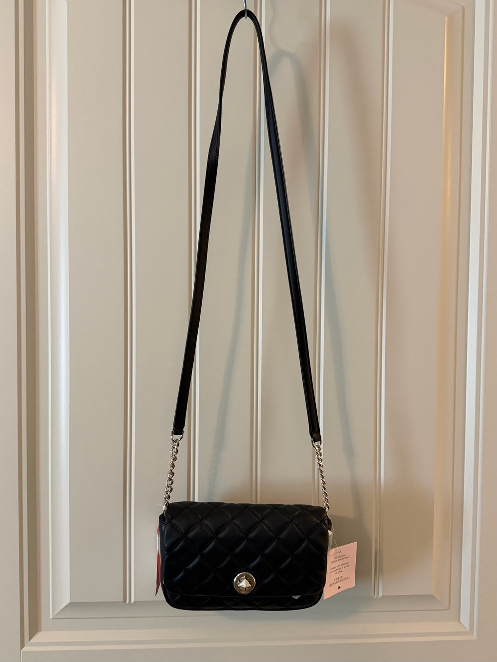 Kate Spade Black Quilted Crossbody Shoulder Bag with Chain Strap
